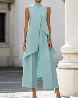 Luisa | Damen Asymmetrisches High-Neck Marlene-Hosen-Set in Sky Blue