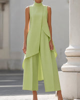 Luisa | Damen Asymmetrisches High-Neck Marlene-Hosen-Set in Daiquiri Green