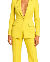 Damen Blazer und Hose Set mit Knopfverschluss in Gelb