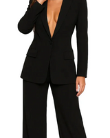 Damen Blazer und Hose Set mit Knopfverschluss in Schwarz