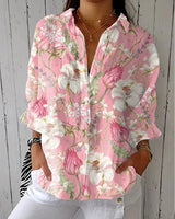 Katharina | Damen Bluse mit Blumenmuster V-Ausschnitt Langarm in Multicolor