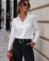 Damen Bluse mit Kragenausschnitt, langen Ärmeln und Knopfleiste in Weiß