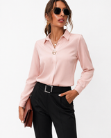 Damen Bluse mit Kragenausschnitt, langen Ärmeln und Knopfleiste in Rosa