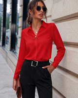 Damen Bluse mit Kragenausschnitt, langen Ärmeln und Knopfleiste in Rot