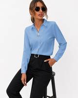 Damen Bluse mit Kragenausschnitt, langen Ärmeln und Knopfleiste in Hellblau