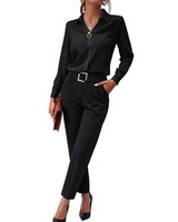 Damen Bluse mit Kragenausschnitt, langen Ärmeln und Knopfleiste in Schwarz