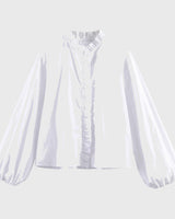 Damen-Bluse mit Rüschendetails und elastischen Ärmelbündchen in Weiß