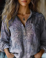 Frieda | Damen Boho Bluse Langarm geknöpft mit Blumenmuster in Lila