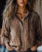 Frieda | Damen Boho Bluse Langarm geknöpft mit Blumenmuster in Dunkelkhaki