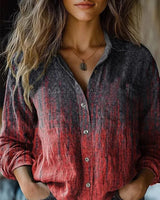 Frieda | Damen Boho Bluse Langarm geknöpft mit Blumenmuster in Rot-Dunkelgrau