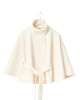 Damen Capejacke mit Stehkragen und Bindegürtel in Creme