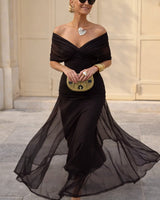 Charlotte | Damen Cocktailparty-Kleid elegantes Chiffon-Maxikleid V-Ausschnitt in Nachtbraun