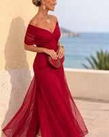 Charlotte | Damen Cocktailparty-Kleid elegantes Chiffon-Maxikleid V-Ausschnitt in Leidenschaftliches Rot