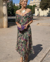 Charlotte | Damen Cocktailparty-Kleid elegantes Chiffon-Maxikleid V-Ausschnitt in Blumenstrauß