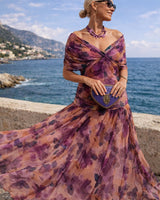 Charlotte | Damen Cocktailparty-Kleid elegantes Chiffon-Maxikleid V-Ausschnitt in Verzauberter Garten