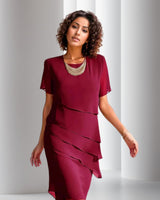 Charlotte | Damen Cocktailparty-Kleid geschichtetes Chiffon Kurzarm Abendkleid in Rot