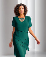 Charlotte | Damen Cocktailparty-Kleid geschichtetes Chiffon Kurzarm Abendkleid in Grün