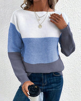 Elisabeth | Damen Colorblock Knit Sweater Rundhals Relaxed Fit Strickpullover in Blau