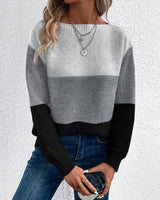 Elisabeth | Damen Colorblock Knit Sweater Rundhals Relaxed Fit Strickpullover in Anthrazit