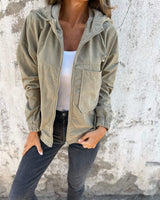 Johanna | Damen Cord Kapuzenjacke mit Reißverschluss Oversized Freizeitjacke in Grün