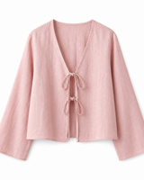 Damen Crop-Top mit langen Ärmeln und Bindevorderseite in Rosa