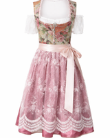 Damen Dirndl Kleid mit Blütenmuster, Frontverschluss und Spitzenschürze in Blumenmuster