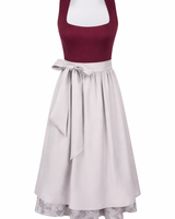 Damen Dirndl Kleid mit breitem Trägeransatz, Taillenband und Spitzenrock in Dunkelrot