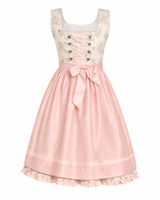 Damen Dirndl Kleid mit Herzösen, Frontschnürung und Bindegürtel in Rosa