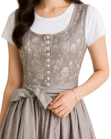 Damen Dirndl Kleid mit Reißverschluss, Spitzenärmeln und Taillenband in Grau