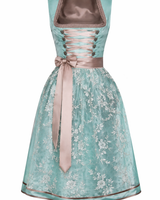Damen Dirndl Kleid mit Spitzenüberrock, Schnürleiste und Zierösen in Hellblau