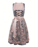 Damen Dirndl Kleid mit Spitzenüberrock, Schnürleiste und Zierösen in Grau