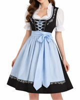 Damen Dirndl Set mit Bluse, Schnürung und Schürze in Schwarz