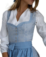 Damen Dirndl Set mit Schürze und Blumenmuster in Weiß