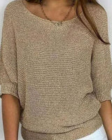 Katharina | Damen Eleganter Pullover Lockerer Strickpullover Rundhals 3/4-Arm in Beige
