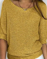 Katharina | Damen Eleganter Pullover Lockerer Strickpullover Rundhals 3/4-Arm in Gelb