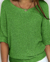 Katharina | Damen Eleganter Pullover Lockerer Strickpullover Rundhals 3/4-Arm in Grün