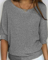 Katharina | Damen Eleganter Pullover Lockerer Strickpullover Rundhals 3/4-Arm in Grau