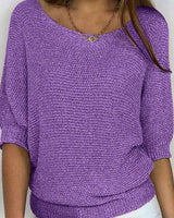 Katharina | Damen Eleganter Pullover Lockerer Strickpullover Rundhals 3/4-Arm in Lila
