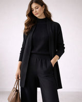 Marlene | Damen Elegantes Dreiteiling Strick-Loungewear-Set Abendkleid-Stil in Schwarz