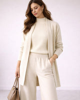 Marlene | Damen Elegantes Dreiteiling Strick-Loungewear-Set Abendkleid-Stil in Weiß