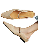 Damen Flache Schuhe mit Spitze, Riemen und Schnallenverschluss in Beige