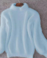 Johanna | Damen Flauschiger Rollkragenpullover mit hohem Kragen Oversized Strick in Blau