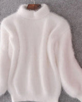 Johanna | Damen Flauschiger Rollkragenpullover mit hohem Kragen Oversized Strick in Weiß