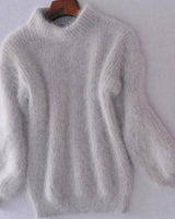 Johanna | Damen Flauschiger Rollkragenpullover mit hohem Kragen Oversized Strick in Grau