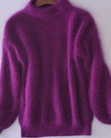 Johanna | Damen Flauschiger Rollkragenpullover mit hohem Kragen Oversized Strick in Lila