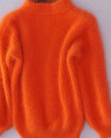 Johanna | Damen Flauschiger Rollkragenpullover mit hohem Kragen Oversized Strick in Orange