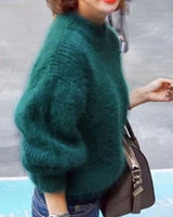 Johanna | Damen Flauschiger Rollkragenpullover mit hohem Kragen Oversized Strick in Grün