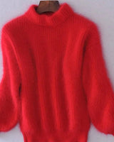 Johanna | Damen Flauschiger Rollkragenpullover mit hohem Kragen Oversized Strick in Rot