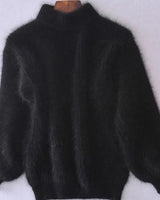 Johanna | Damen Flauschiger Rollkragenpullover mit hohem Kragen Oversized Strick in Schwarz