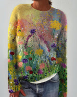 Sophie | Damen Floraler Knit Sweater Langarm Rundhals Pullover in Mehrfarbig